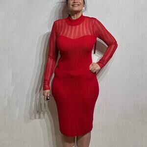 Almost Famous Red Mesh-Illusion Sweater Dress Sz L NWT